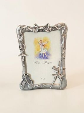 Vintage 90s Pewter Ballerina Picture Frame 4x6 Ballet Decor Girl Room